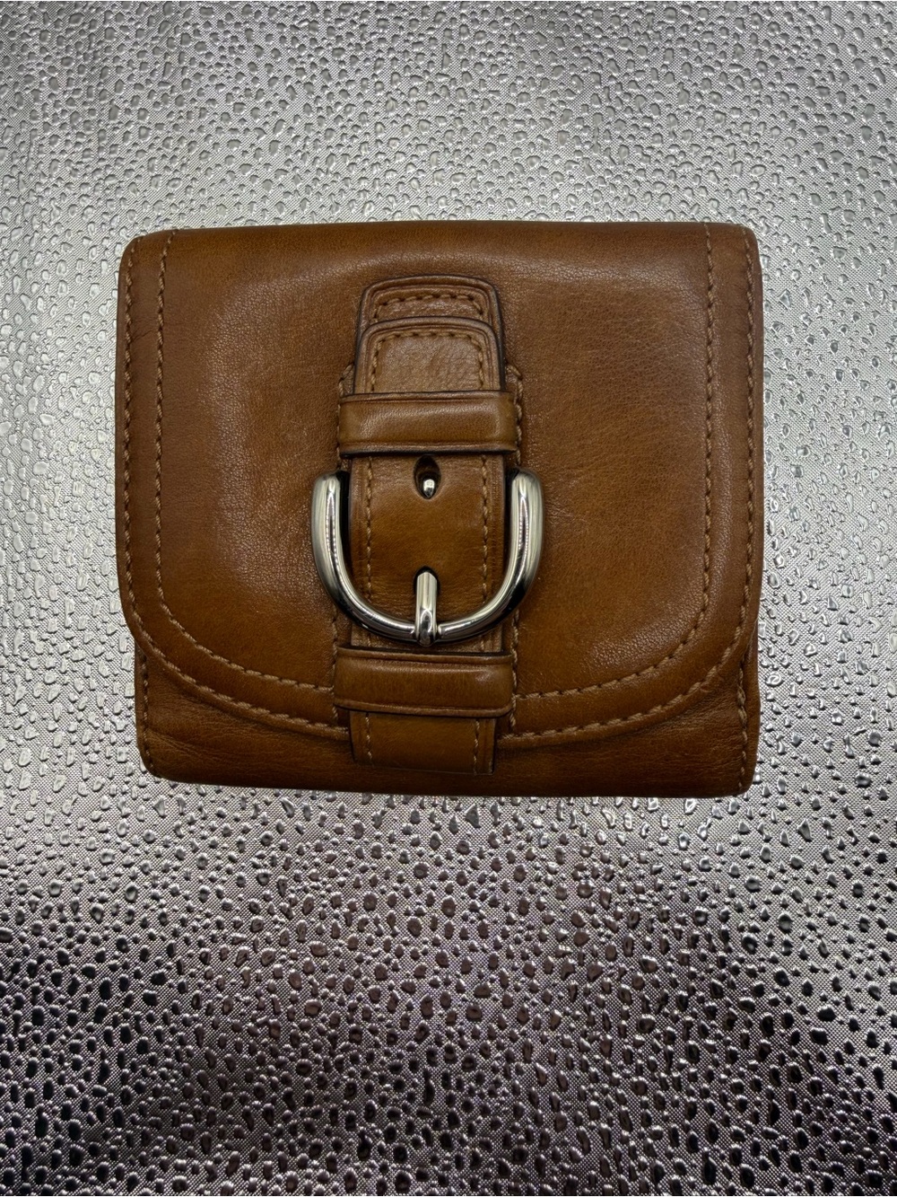 Vintage Coach Soho Leather Compact Wallet - Rich Brown with pink interior